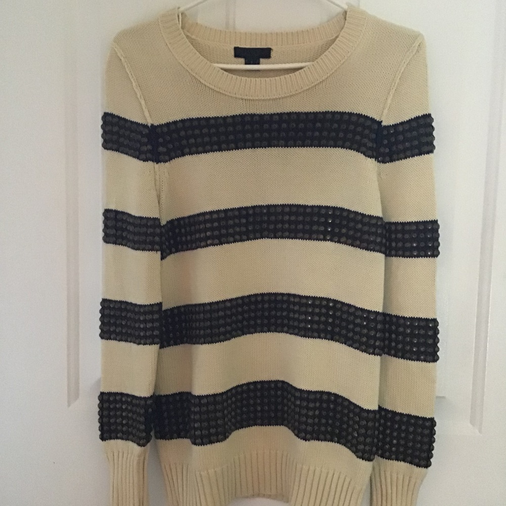 Cream and Black Striped Knit Sweater